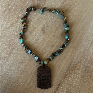 Turquoise and Brown Beaded Necklace